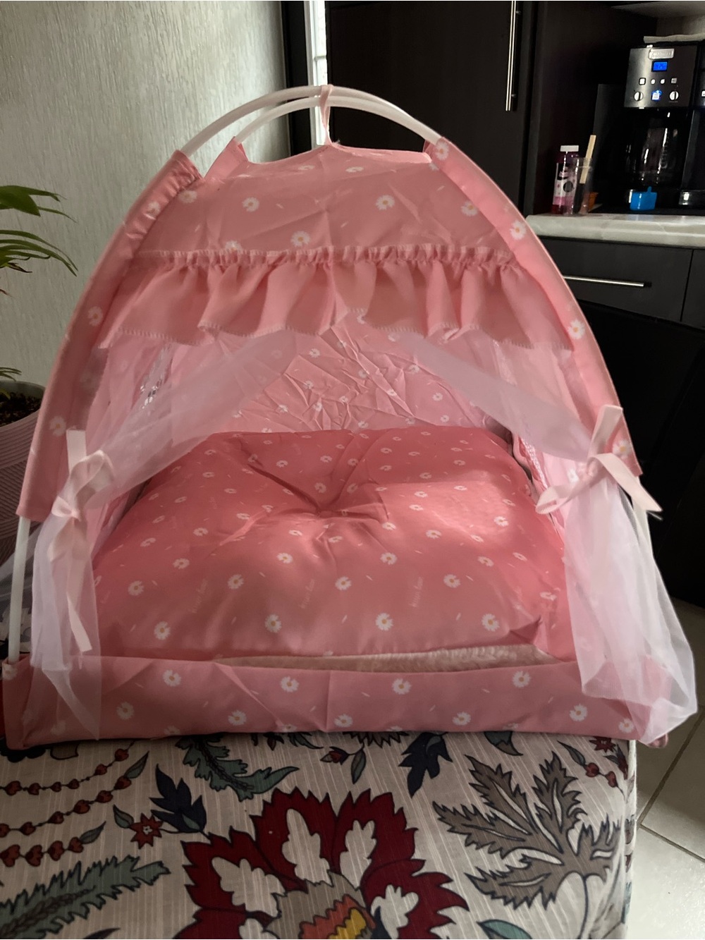 Pink Floral Kids Canopy Bed | Soft Cushioned Play Nest